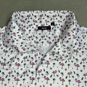 Breezy Golf Polo Shirt XL Men’s Flamingo Palm Pineapple Performance Stretch